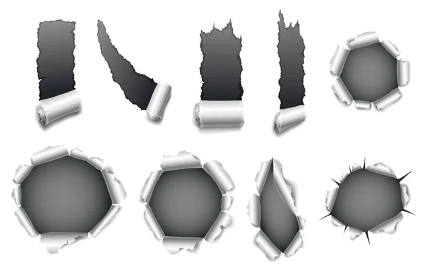 Paper Hole Collection Gray Torn Paper Torn Sides Dark Paper — Stok Vektör