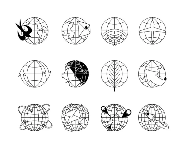 Earth Globe Icon Stroke Line Icons Set Simple Symbols App — Wektor stockowy