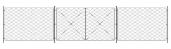 Clôture Métallique Portail Fragment Clôture Mailles Chaîne Avec Piliers Métalliques — Image vectorielle
