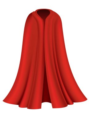 Süper kahraman kırmızı pelerin. Kırmızı kumaştan ipek pelerin. Karnaval maskeli balosu kıyafeti, gerçekçi kostüm tasarımı. Uçan Manto kostümü.