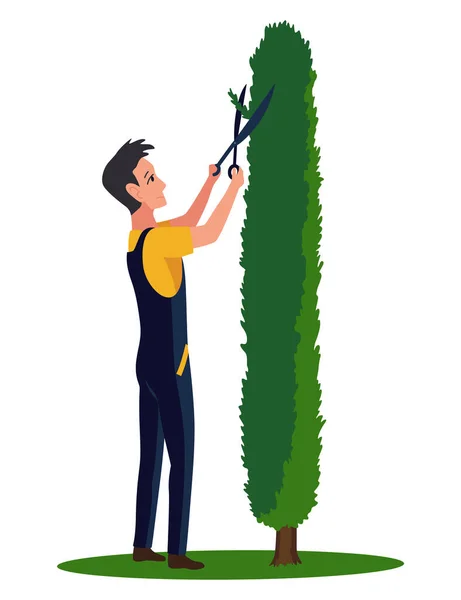 Επαγγελματικό Κλαδευτήρι Κηπουρού Κλαδευτήρια Ψαλίδια Κήπου Άνθρωπος Που Δουλεύει Θάμνους — Διανυσματικό Αρχείο