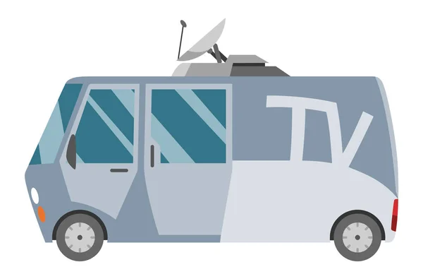 Veicolo Trasmissione Con Parabola Satellitare Sul Tetto Auto Con Antenna — Vettoriale Stock