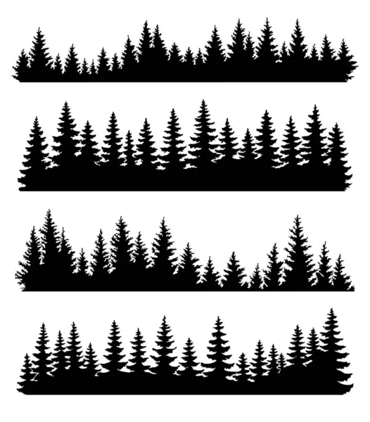 樹脂製のシルエットセット 針葉樹やトウヒの森の水平背景パターン 黒松の木のベクトル図 美しい手描きの針葉樹のパノラマ — ストックベクタ