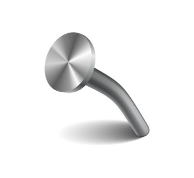 Yüzeyde çivi var. Demir, çelik ya da gümüş iğne başı. Yamuk metal çivi ya da çizgi film tarzında kapaklı çivi. Beyaz arkaplanda izole edilmiş ev yapımı için vektör üst görünümü gri donanım.