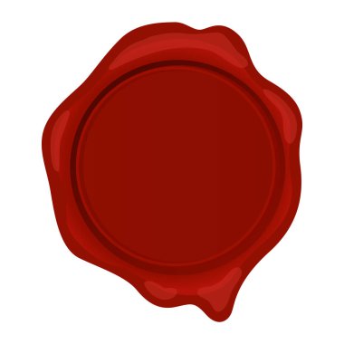 Kırmızı balmumu damga. Mektup ya da belgeler için ayrı bir etiket modeli, gizli imza ya da güvenlik etiketi, zarf için kraliyet garanti damgası. Metin için boş alanı olan gerçekçi simge.