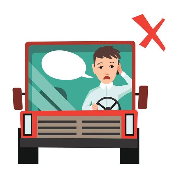 开车的时候打电话安全驾驶规则 不要用手机 年轻人在讲电话或使用智能手机 — 图库矢量图片