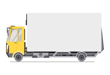 Delivery truck in side view. Logistic and shipping cargo concept. Commercial product goods shipping transport. Fast service truck.
