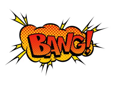 Çizgi roman sesi. Renkli el çizimi konuşma balonu. Pop sanat tarzında güm güm sesli sohbet metni efekti. Komik tasarım vektörü ögesi.