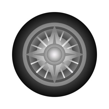 Araba tekerlekleri. Otomotiv lastikleri. Tekerlek disk simgesi beyaz arkaplanda izole edildi. Otomobil jantları tasarımı.