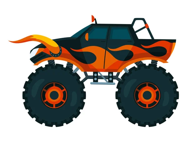 Camión Monstruo Brillante Colorido Coche Dibujos Animados Con Ruedas Grandes — Vector de stock