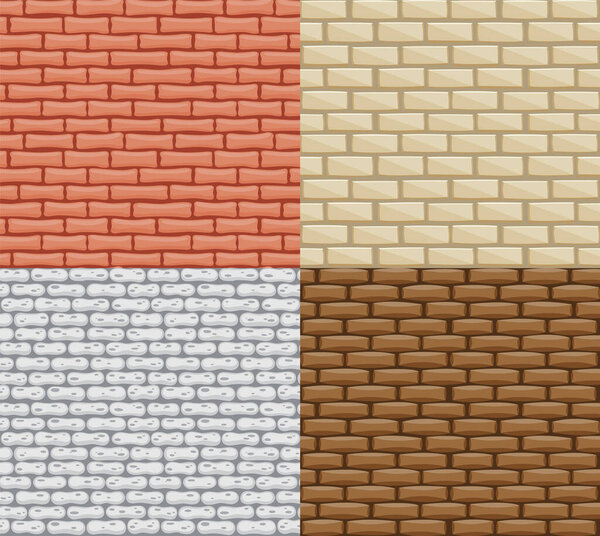 Seamless brick walls. Realistic color stone vector textures. Decorative patterns for interior loft style. Template design background.