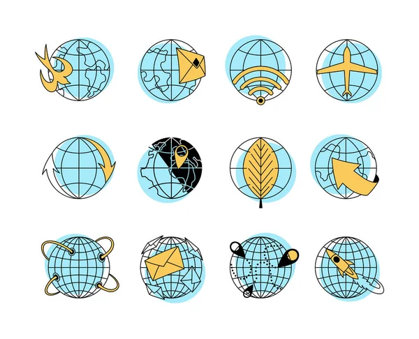 Earth Globe Icon Stroke Line Icons Set Simple Symbols App — Wektor stockowy