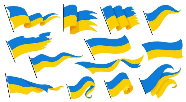 Ukrainian Flag Set Ukraine Flags White Background National Flags Waving — стоковий вектор