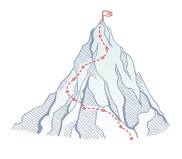 Bergsteigerroute Zum Gipfel Mit Roter Fahne Auf Dem Gipfel Geschäftsreise — Stockvektor