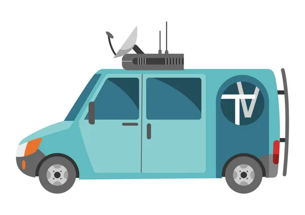 Çatıda Uydu Anteni Olan Televizyon Yayını Aracı Haber Bülteni Için — Stok Vektör