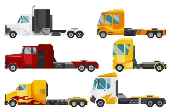 Semi Trucks Trucks Delivery Trailers Cargo Trukcs Clolorful Set White — Stockvektor