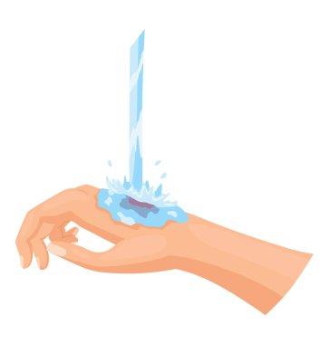 Hands injured skin and procedures of wound cleaning. First aid for wound. Medicine cure or treatment. First emergency help for human hand trauma.