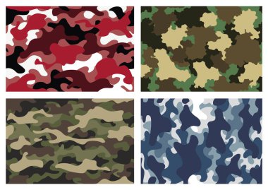 Camouflage texture seamless patterns. Abstract modern camo backgrounds for fabric and fashion textile print. Woodland style. Textures of classic clothing in masking style.