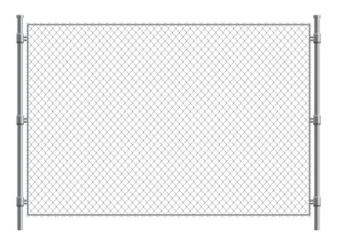 Metal tel çit ve kapı. Metalik sütunlu tel örgüler. Güvenli bölge, korunan bölge ya da hapishane eskrimi. Kablo şebekesi yapısı.