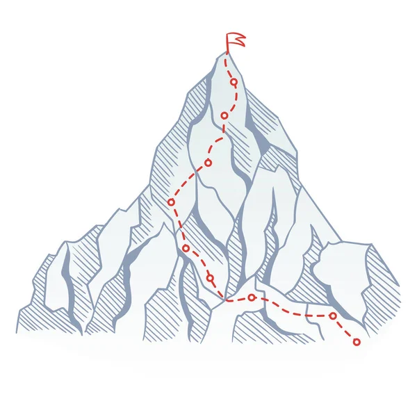 Bergsteigerroute Zum Gipfel Mit Roter Fahne Auf Dem Gipfel Geschäftsreise — Stockvektor