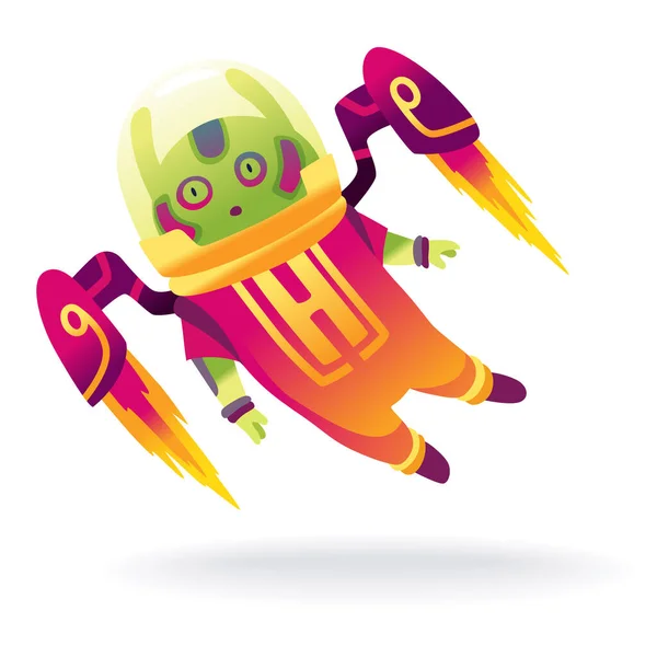 Kreslený Mimozemšťan Charakter Robotických Hraček Android Izolované Bílém Pozadí Funny — Stockový vektor