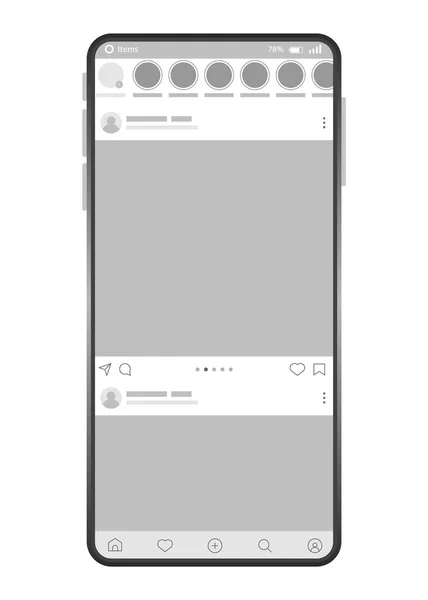 智能手机接口贴 在社交网络上用Carousel接口贴子模拟 社交媒体移动应用程序页面模板 磁带配置文件的设计 — 图库矢量图片