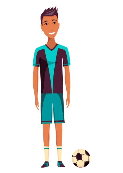 Soccer Player Cartoon Male Football Character Man Full Length Front — Vetor de Stock
