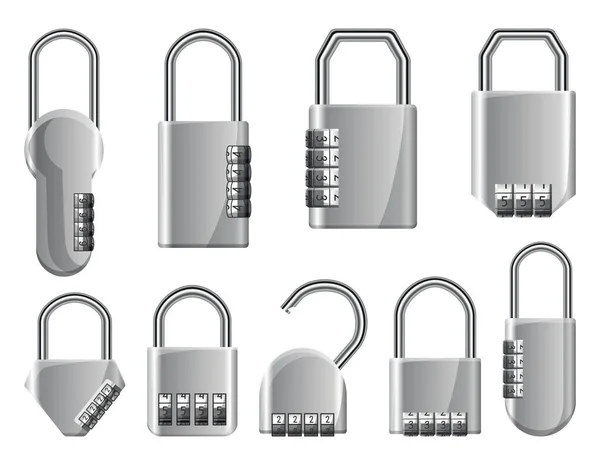Lucchetti Codice Serrature Con Codice Password Combinato Diversi Tipi Simboli — Vettoriale Stock