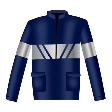 Workwear uniform element. Blue jacket with long sleeves, pocket and reflective band as uniform. Protective clothing or safety equipment. Construction workers clothing, uniform mockup.