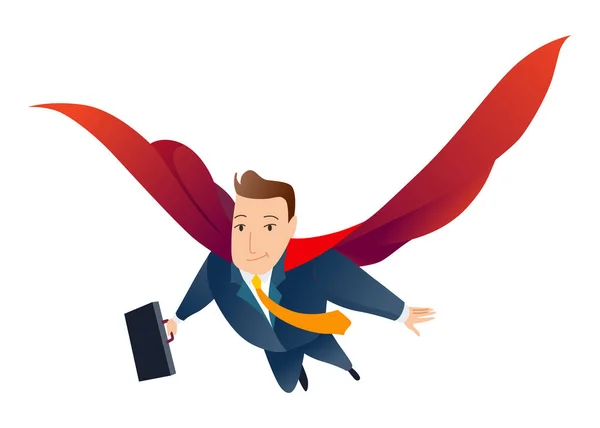 Businessman Superhero Character Office Worker Manager Costume Red Fluttering Cloak — Vector de stock