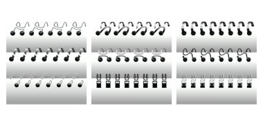 Defter spiralleri, tel çelik halkalar ve günlük için yaylar. Kağıt takvim için sarmal ya da halka şeklinde. Sayfa ayırıcılar veya metal dikişler.