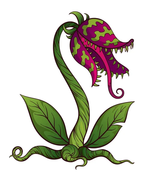 Carnivorous Plant Cartoon Flytrap Flower Predator Angry Flower Teeth Monster — Stock Vector