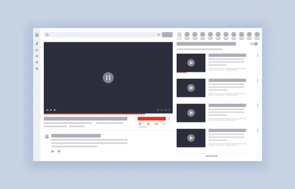 ビデオプレーヤーテンプレートインターフェイス 動画ホスティングモックアップ ソーシャルメディアの概念 Webビデオチャンネルやモバイルアプリ デスクトップライブストリーム — ストックベクタ