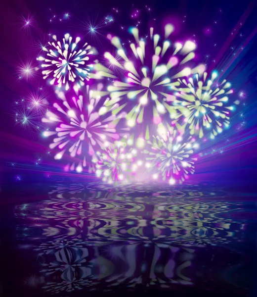 Fireworks en reflectie — Stockfoto