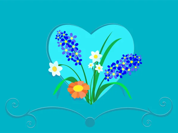 Květiny v rámci srdce — Stockový vektor