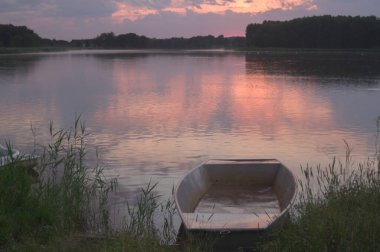 Kırsal küçük göl ve yeşil orman, doğa serisi.
