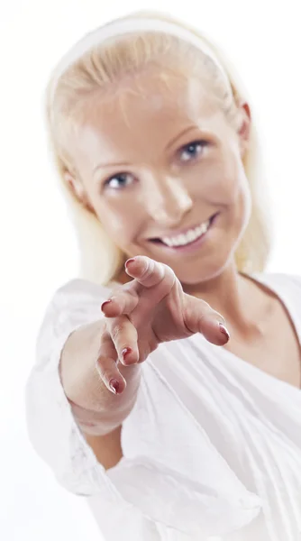 High key portrait of beautiful young woman on white back — Stock Photo, Image