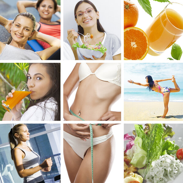 Beautiful healthy lifestyle theme collage made from few photographs