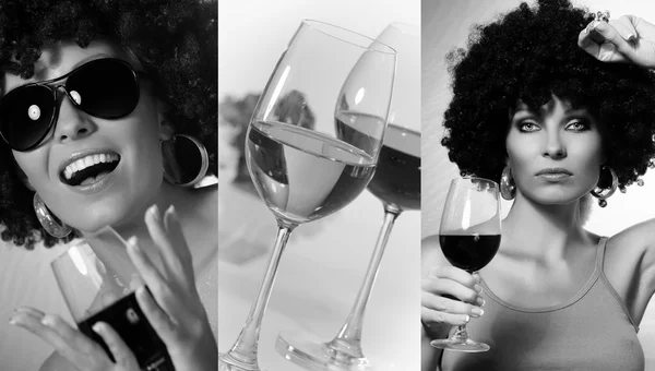 Collage fotografico a tema vino bianco e nero — Foto Stock