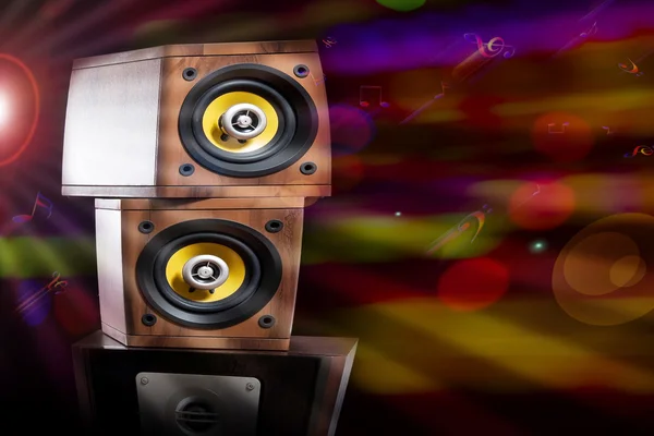 Close up view of nice loudspeakers in night club environment — Stock Photo, Image