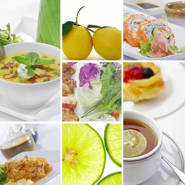 Essen und Trinken Thema Fotocollage aus wenigen Bildern — Stockfoto