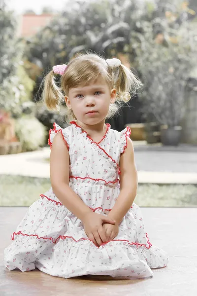 Portrait of little girl having good time in summer environment — Stock Photo, Image