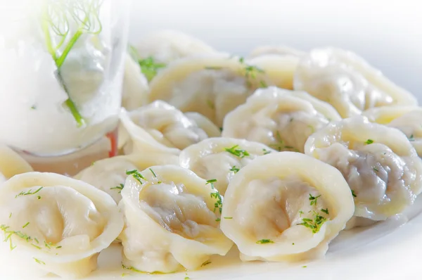 Close up view of nice delicious ravioli on white back — Stock Photo, Image