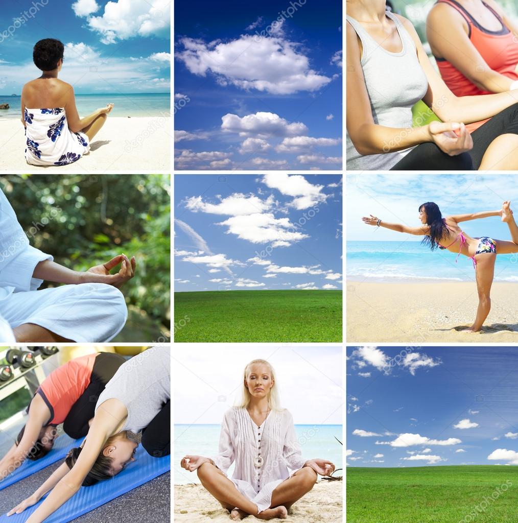 Yoga theme collage composed of different images