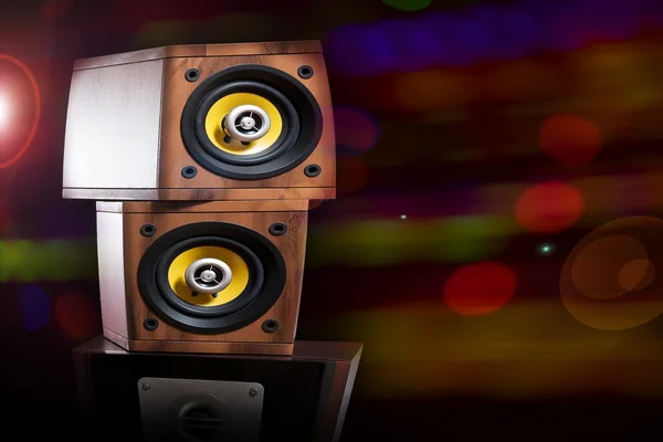 Close up view of nice loudspeakers in night club environment — Stock Photo, Image