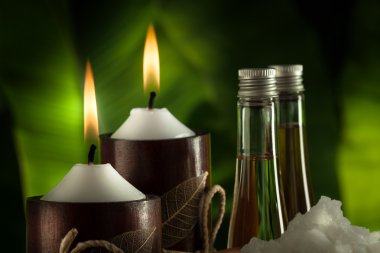 spa Tema nesnelerin bir görünümünü yeşil sırt yukarıya kapatmak