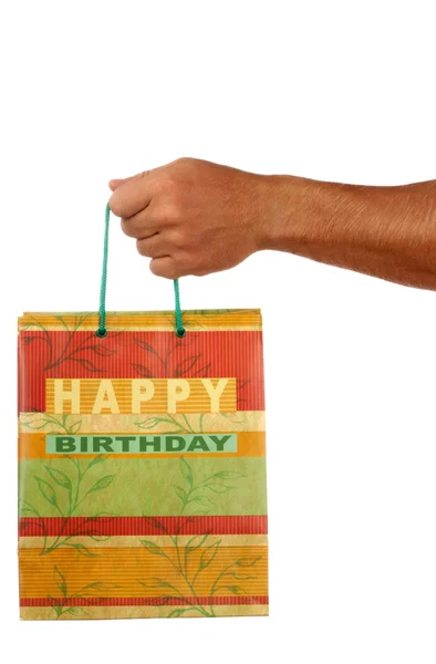 View of humans hand presenting some birthday gift — Stock Photo, Image