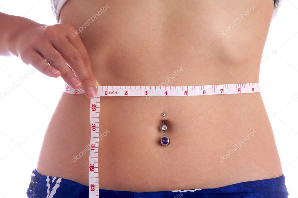 View of a girl measuring her waist