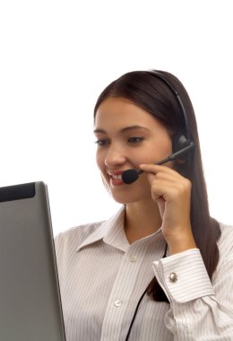 Görünümü hoş operatörü onun çalışma evinde. afiş, kopya ferah