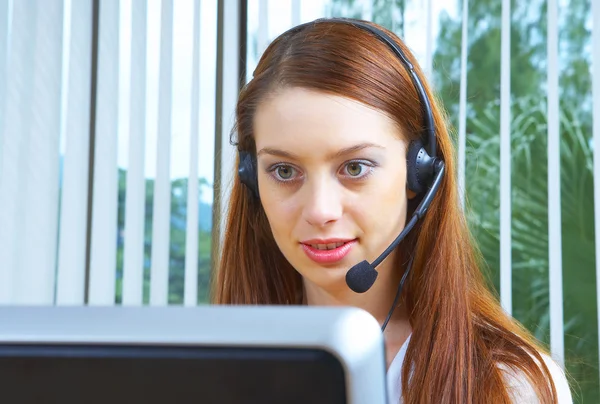 View of nice operator at her working place — Stock Photo, Image
